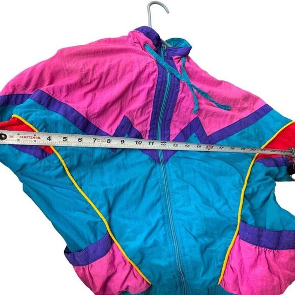 VTG 80s/90s Windbreaker Tracksuits Pink/Blue Jacket & Pants Set girls size 14 - Picture 13 of 16